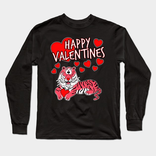 Happy Valentines Day 2022 Tiger Animal Lover Long Sleeve T-Shirt by doodlerob